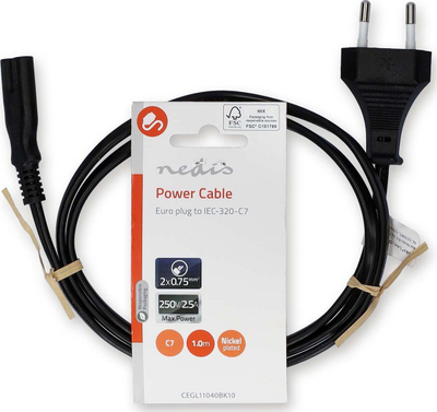 Kabllo rryme Nedis CEGL11040WT50, 2 m, IEC 320 C7, e zezë