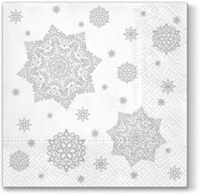 Salveta dekorative Christmas SDL082808A, 33x33cm, 3-shtresore, e bardhë me argjend