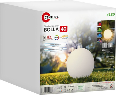 Декоративна соларна светилка Century BOLLA 40, ЛЕД РГБ 0.9W, IP44, бела