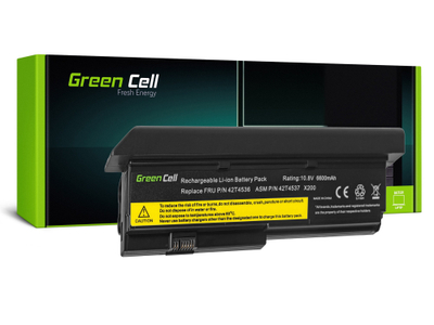 Bateri laptopi Green Cell Lenovo ThinkPad X200 X201, 6600mAh, Li Ion, e zezë