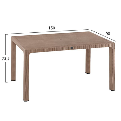 Tryezë kopshti HM HM5737.02, polipropilen rattan, 150x90x73.5 cm, ngjyrë cappuccino