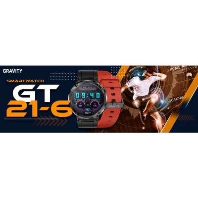 Orë e zgjuar Gravity GT21 6, ekran 1.6", IP67, me rrip silikoni të kuq