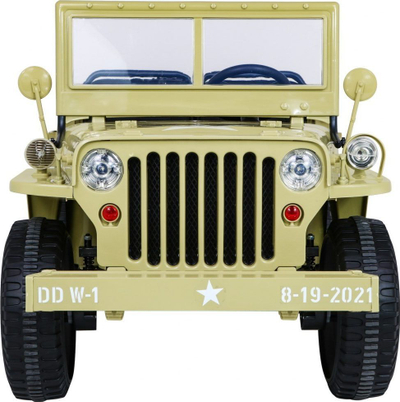 Makina elektrike për kalamaj Baby Active Retro Military Vehicle 4x4, me drita që punojnë, ngjyrë rëre