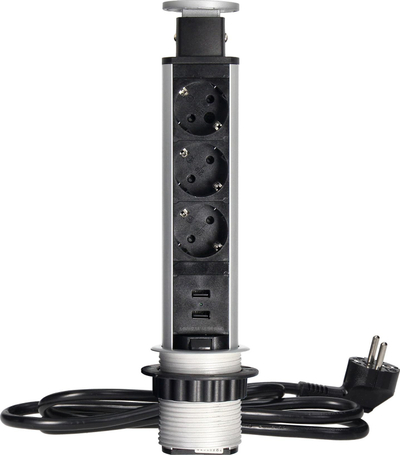 Prizë pop up tavoline N/A Ø6cm, 3x2P+E Schuko, karikues USB, argjendtë e zezë