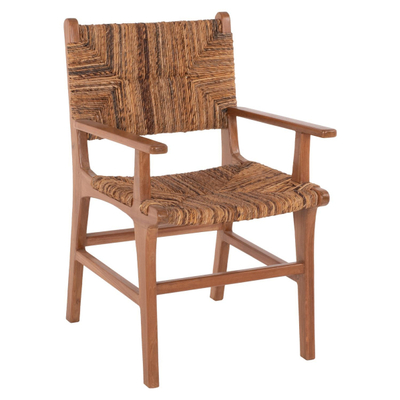 Karrige ngrënieje druri teak & ulëse rush Walnut-Beige 54×58.5×86.5 cm (HM9400.01), bezhë