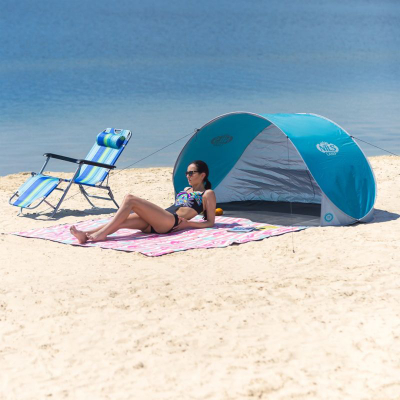 Çadër plazhi NILS CAMP NC3174, që çohet vetë, me mbrojtje UV, turquoise me gri