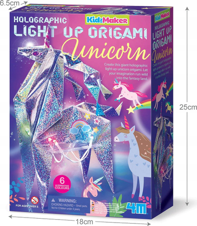 Set kreativ 4M KidzMaker Light-up Origami Unicorn, holografik, me LED shumëngjyrëshe
