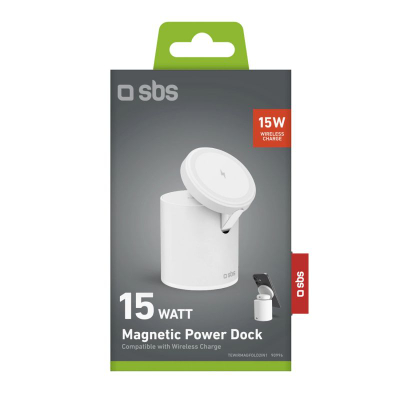 Bazë karikimi magnetike SBS TEWIRMAGFOLD2IN1, wireless 2n1, 15W, e bardhë