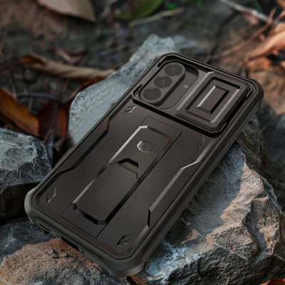 Mаска за телефон Tech-Protect Kevlar Cam+ за Galaxy A56 5G, со стакло, со држач, црна