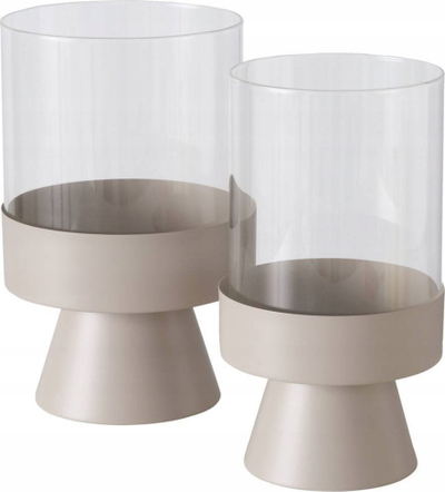 Set shandanësh Boltze Glass Candlestick, bazë metalike, set 2 copë, bezhë