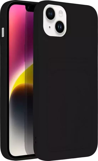 Силиконска маска Forcell Card Case за iPhone 14 Plus, со џеб за картичка, мат, црна