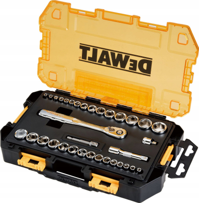 Set çelësash mekanik DeWalt Mechanics Socket Tool Kit, 34 copa, me kuti për ta mbajt, i verdhë