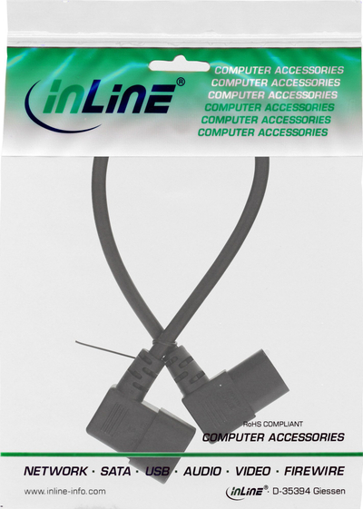 Kabllo rryme InLine C13 C14, 1m, e drejtë këndore, e zezë