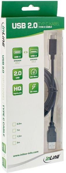 Kabllo USB InLine 35734, USB A në USB C, 1.5 m, e zezë