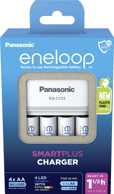 Karikues baterish Panasonic BQ-CC55, Smart dhe Quick, 4x AA përfshirë, i bardhë
