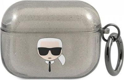 Mbulesë mbrojtëse Karl Lagerfeld Karl Head Glitter për AirPods Pro, silikoni, e zezë