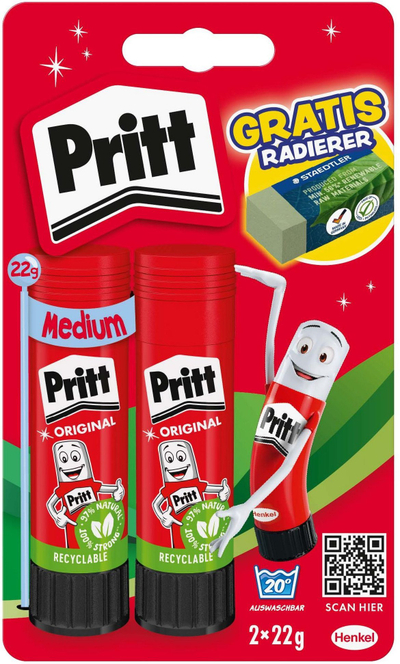 Ngjitës stik Pritt Glue Stick BTS, set 2x22g, me gomë, i sigurt për kalamajt