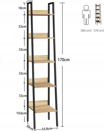 Raft libri Leobert LLS109B11, 5 rafte, 170cm, sonoma i zi