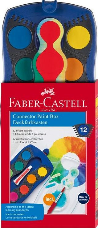 Ngjyra uji Faber-Castell Connector Paint Box, 12 ngjyra, me furçë, shumëngjyrëshe
