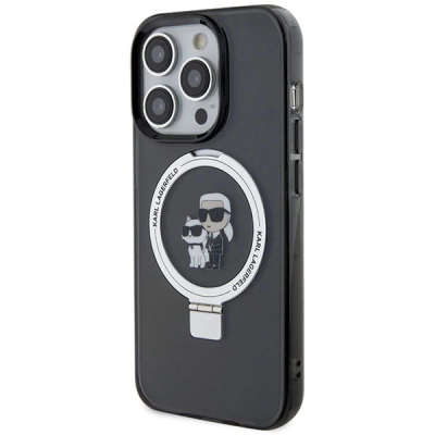 Këllëf telefoni Karl Lagerfeld KLHMP13LHMRSKCK, për iPhone 13 Pro 6.1", MagSafe me unazë mbajtëse, i zi