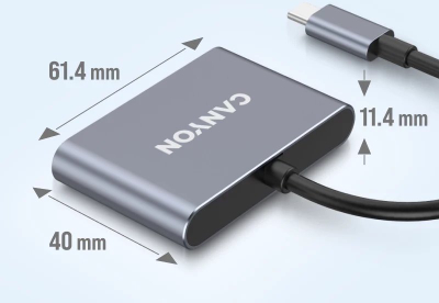 Hub USB C Canyon DS 3, 3in1, konvertues USB C, gri e errët