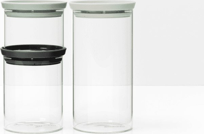 Set kavanozash kuzhine Brabantia Stackable, 3 copë, qelq transparent, kapakë plastikë shumëngjyrësh