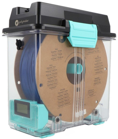 Kuti tharëse filamentesh Polymaker PolyDryer Box, për 1kg, me mbajtëse spiraleje, transparente