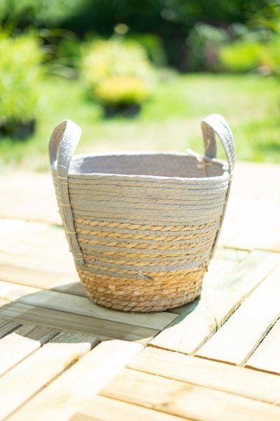 Shportë dekorative Boho Bali L, seagrass, 28x23cm, gri natyrale