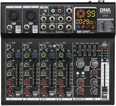 Аудио миксер DNA QFX6, 6 канали, Bluetooth, црн