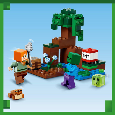Set ndërtimi LEGO Minecraft 21240 Aventurat në Kënetë, për kalamaj 7+ vjeç, me figura, shumëngjyrësh