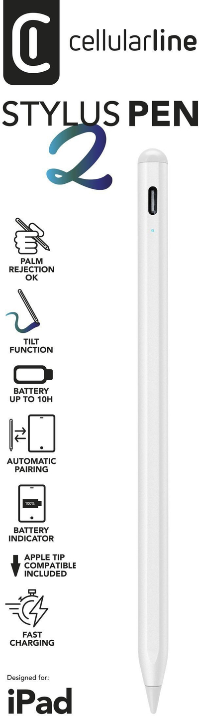 Stilus për iPad Cellularline Stylus Pen 2, touchscreen, i bardhë