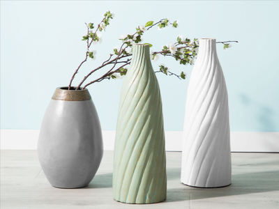 Vazo dekorative FLORENTIA Ceramic, e gjatë, qeramike, e bardhë