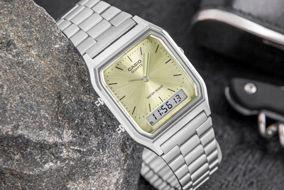 Рачен часовник Casio Vintage AQ230A-9A, аналоген и дигитален, метален, златна боја