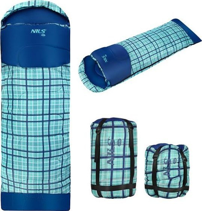 Thes gjumi NILS CAMP NC2009, përmasa L, komod nga 0–12°C, blu me katrorë