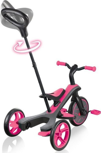 Tricikël 4-në-1 Globber Explorer Trike, me tendë dielli, rrip sigurie 5 pika, rozë