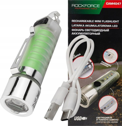Dritë dore Rockforce Rechargeable Mini LED Flashlight 6in1, 100 lm, 500 mAh, USB C, e zezë