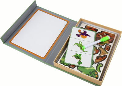 Puzzle magnetik Leantoys, me dinosaurë, me tabelë të bardhë