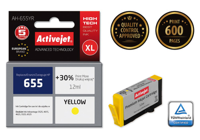 Ngjyrë për printer Activejet AH-655YR (zëvendësim për HP 655 CZ112AE), 12 ml, e verdhë