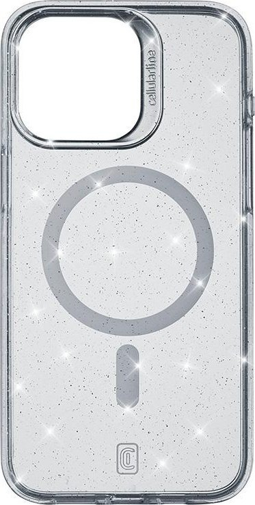 Kapak telefoni Cellularline Sparkle Mag për iPhone 15 Pro, MagSafe, transparent me xixa