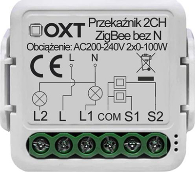Интелигентен релеи модул OXT Mini Relay 2 Circuits Without N, ZigBee Tuya, 2x5A