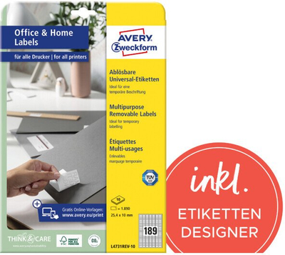 Etiketa universale AVERY Zweckform L4731REV-10, 25.4 x 10 mm, ngjitëse që hiqen kollaj, të bardha