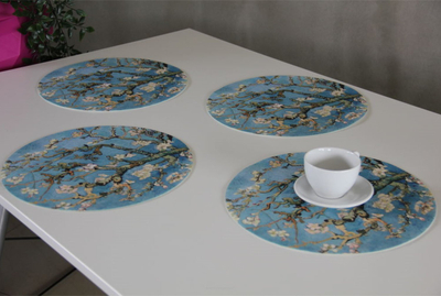 Set nëntasash Bertoni Round Table Mat Almond Collection, 4 copë, 33 cm, bezhë