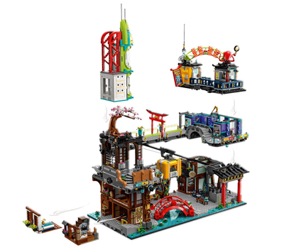 Set lodër LEGO NINJAGO City Markets, 21 minifigura, 4 kate, shumëngjyrësh