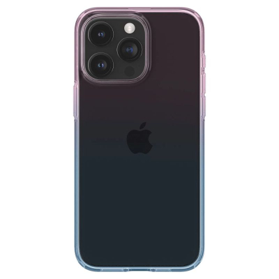 Maskë Spigen Liquid Crystal për iPhone 15 Pro, TPU i butë, transparente me gradient, rozë me fije blu