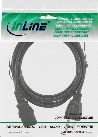 Kabllo rryme InLine Power Cable, USA mashkull në IEC C13 3pin, 18 AWG, 5m, e zezë