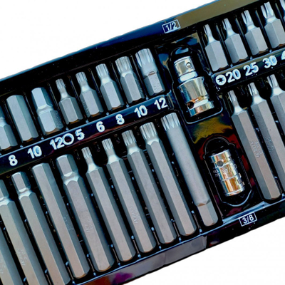 Set bitash AWTools AW35120BL, HEX TORX SPLINE, 40 copë, në kuti metalike e zezë