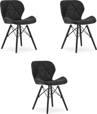 Set karrigesh LAGO, 3 copë, eco-leather, këmbë ahu, e zezë