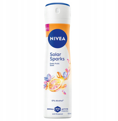 Deodorant sprej Nivea Solar Sparks, antiperspirant, 150ml, aromë fruta ekzotike