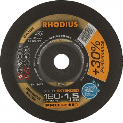 Disk prerës Rhodius XT38 205701, 180mm, për inoks dhe hekur, ekstra i hollë