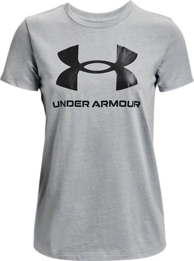 Bluzë sportive Under Armour Live Sportstyle Graphic, me mëngë të shkurtra, për goca, XS, gri e hapur